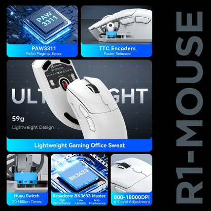 Attack Shark R1 Wireless Gaming Mouse 55g Lightweight 18000dpi PAW3311 Tri-Mode 2.4G/Bluetooth 5.2/USB-C for PC/Mac