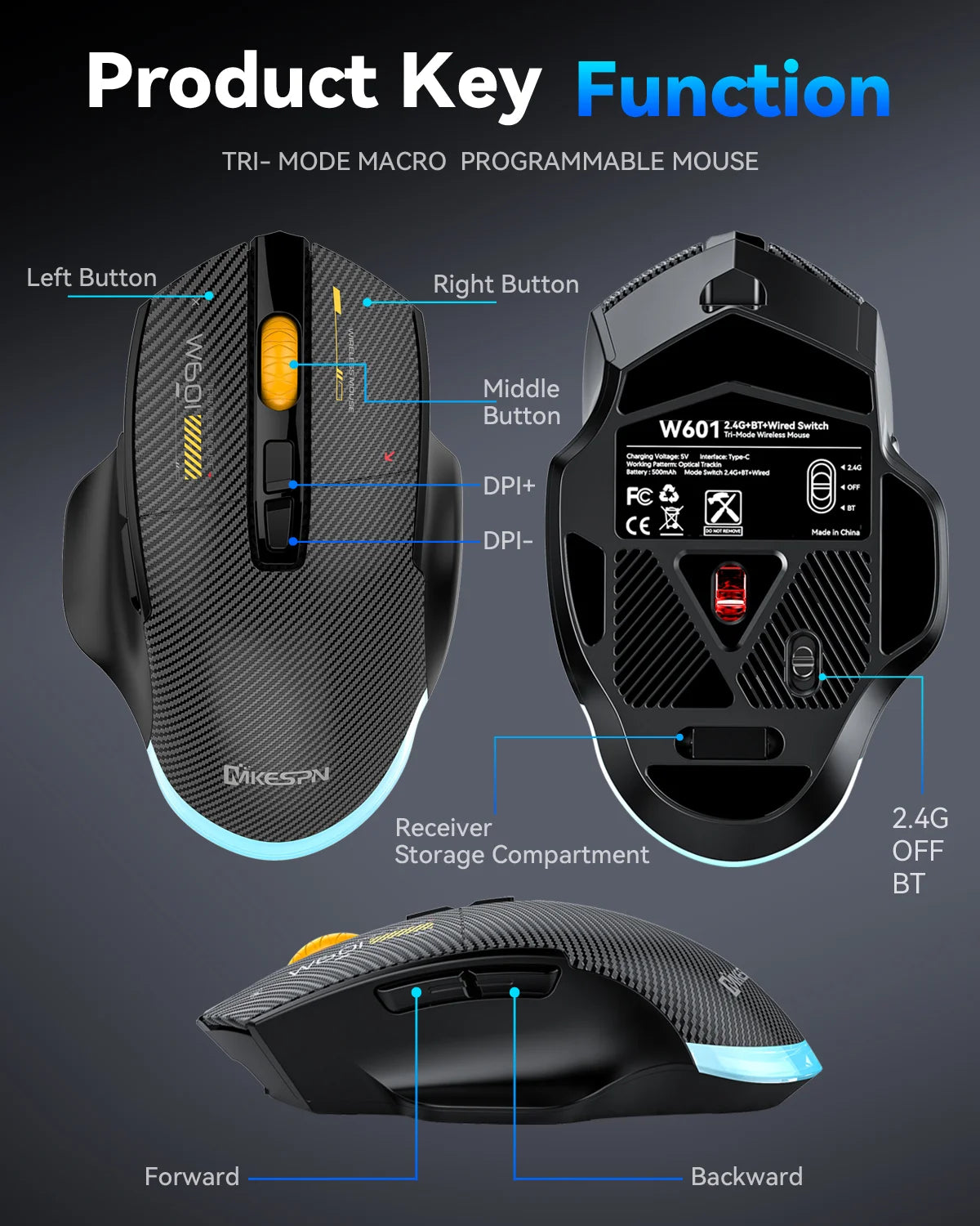 Bluetooth Wireless Gaming Mouse, 12800 DPI Wired/Wireless RGB Mouse with 7 Programmable Buttons,for PC Laptop,Gaming