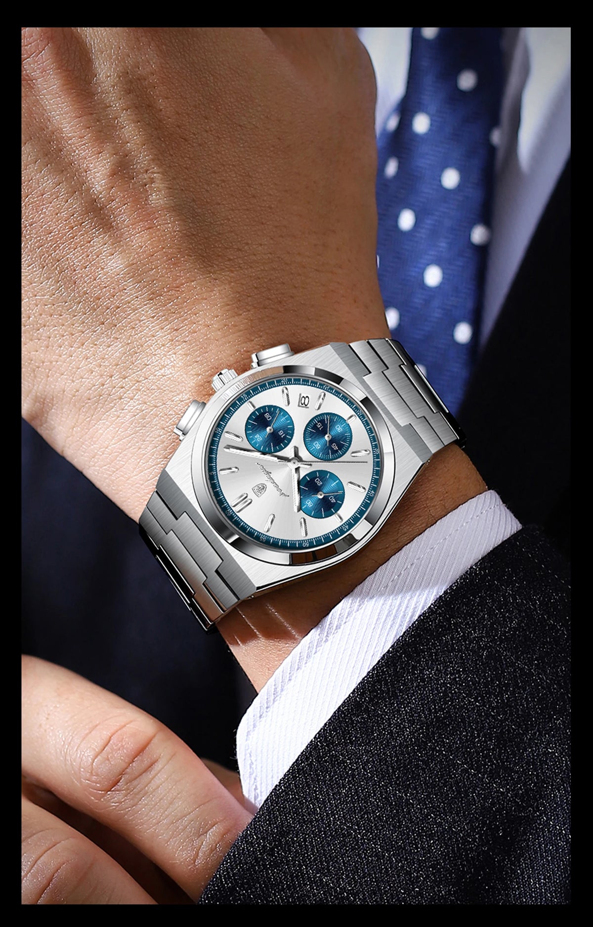Montre pour homme POEDAGAR – Chronographe de luxe en acier inoxydable, avec date, étanche et luminescente – Montre-bracelet sportive à quartz