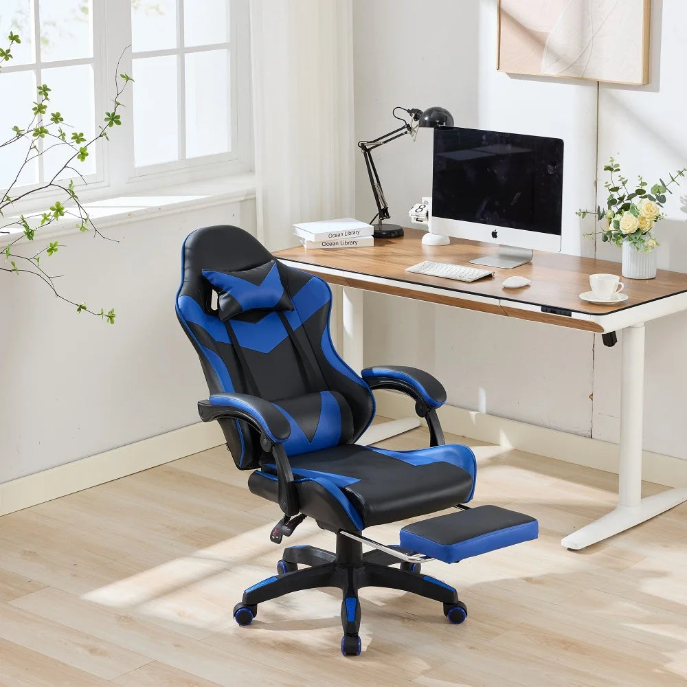 Ergonomic Rotating Gaming Chair, 360° Reclining Office Chair, Pivoting, Height-Adjustable, Footrest, Headrest