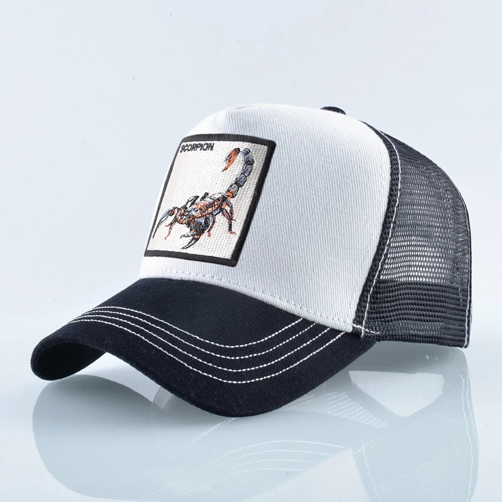 Unisex truckerpet met geborduurde schorpioenpatch – Baseballpet voor heren en dames – Snapback – Hiphop-pet – Ademende pet met klep voor buitengebruik
