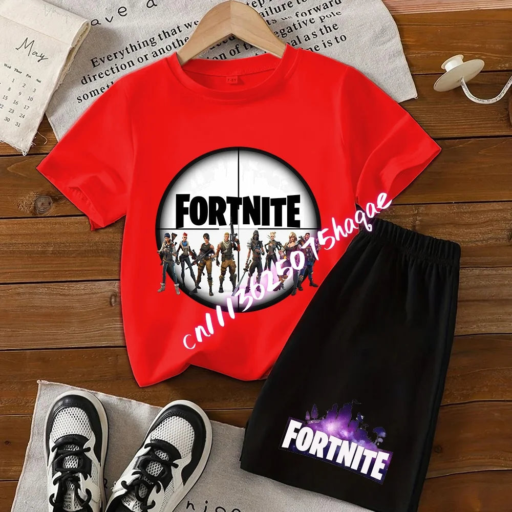 Summer Kids Game Fortnite T-Shirt Suit Anime Short Sleeve Shorts 2 Piece Summer Children Cotton Casual Sportswear Gifts