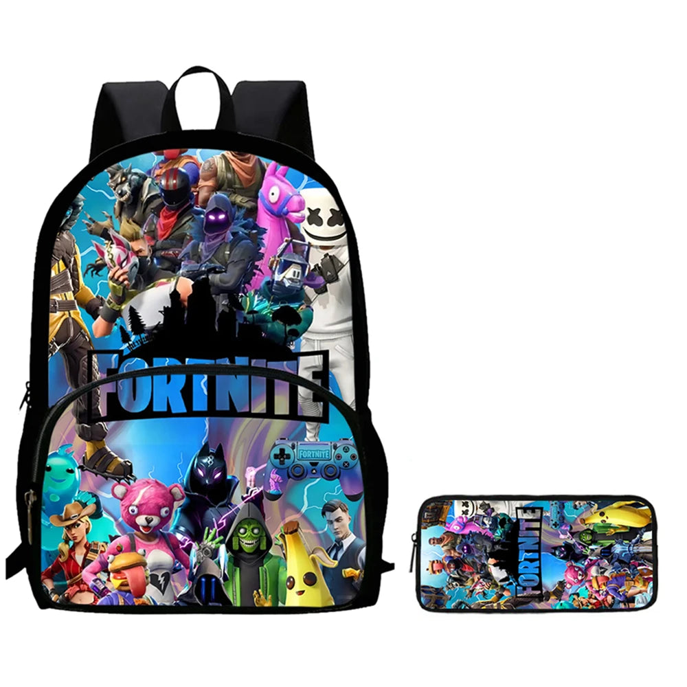 Conjunto de 2 Peças de Mochila Escolar Infantil FORTNITE Cartoon, Mochila Leve e Resistente e Estojo com Bolso Frontal, Meninos e Meninas 5-10