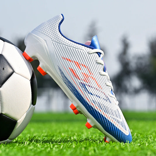 Chaussures de football respirantes pour hommes, chaussures de sport antidérapantes à longues crampons FG/AG pour l'extérieur et l'intérieur, un incontournable pour les fans