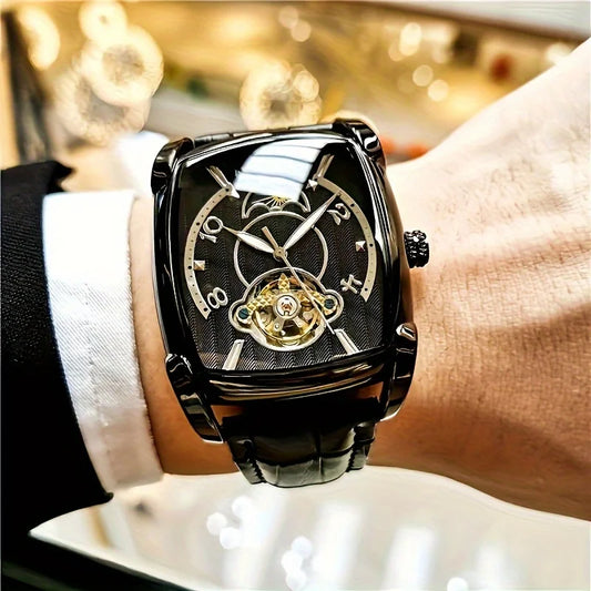 [Montre mécanique à tourbillon de luxe] Montre mécanique à tourbillon de luxe légère pour homme – Modèle haut de gamme entièrement automatique, style « squelette » tendance, idéal pour une tenue professionnelle o