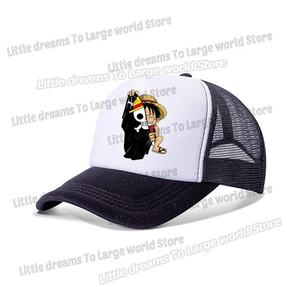 One Piece Baseball Cap Kids Anime Printed Adjustable Mesh Hat Visors Peaked Caps Sunshade Hats Outdoor Headwear Accessories Gift
