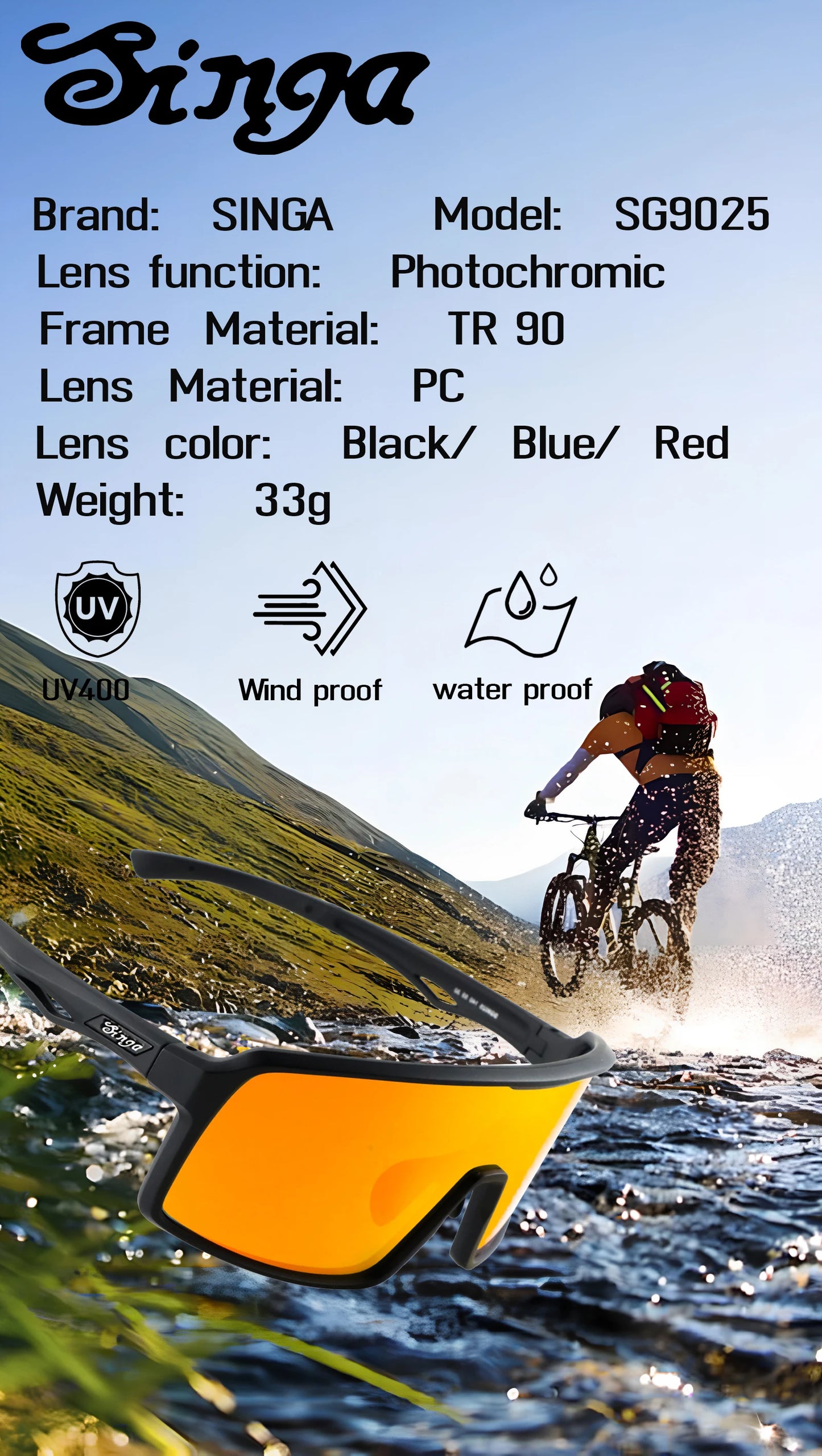 SINGA Photochromic Cycling Sunglasses Sport Glasses Road Bike Glasses MTB Eyewear for Man Women Riding Goggle Cycling Glasses