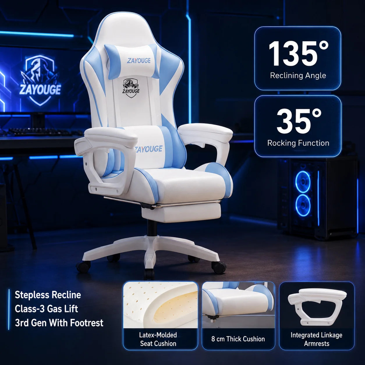 AOLIVIYA Gaming-Bürostuhl mit Liegefunktion, drehbar, höhenverstellbar, mit Rückenlehne und Fußstütze, für Zuhause, Computer, Internetcafé und E-Sports