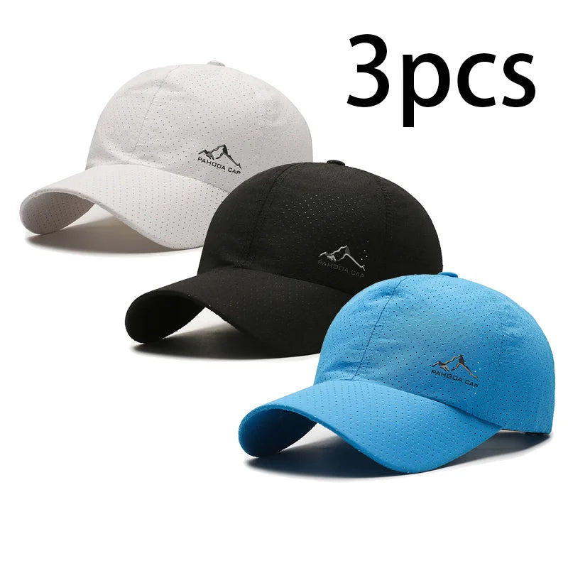 Couple's 3-Pack Quick Dry Breathable Baseball Caps, Lightweight Mesh Sun Hats for Running & Outdoor Activities