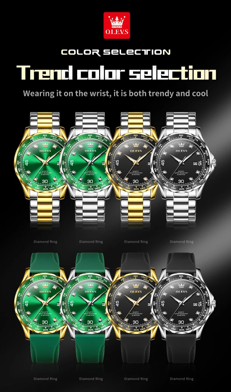 OLEVS 9988 Quartz Watch for Men Waterproof Anti-scratch Auto Date Diving Wristwatch Men Original Brand Luxury Diamond Man Watch