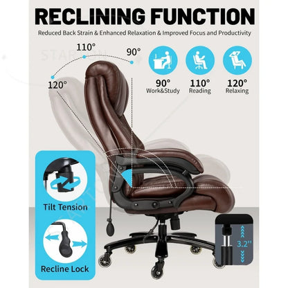 500Lbs Bürostuhl für große und kräftige Personen, breiter Federsitz im Executive-Design, 360° drehbarer Schreibtischstuhl mit robusten Rollen