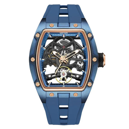 Relógio de pulso automático MEGIR para homem, com bracelete em silicone preto, impermeável, luminoso, desportivo e mecânico, com mostrador tonneau 2242
