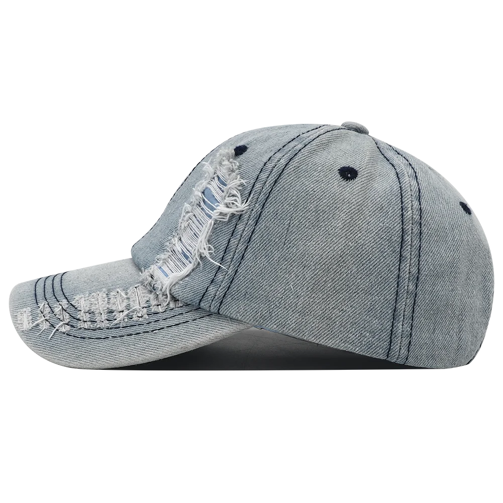 Gorra de béisbol rasgada de color liso, gorra snapback de denim lavado, estilo hip hop, transpirable, ropa urbana, gorras desgastadas para mujer y hombre