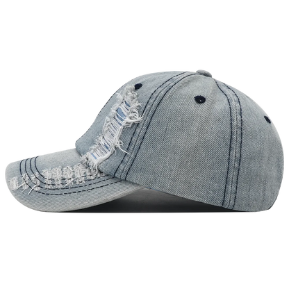 Gorra de béisbol rasgada de color liso, gorra snapback de denim lavado, estilo hip hop, transpirable, ropa urbana, gorras desgastadas para mujer y hombre