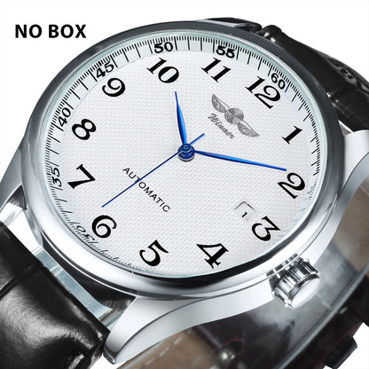 WINNER Men’s Watch – Classic, retro and elegant style – Automatic mechanical watch with date display – Luxury brand, steel case and leather strap