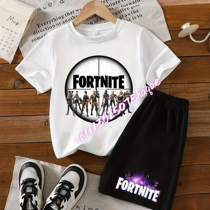 Summer Kids Game Fortnite T-Shirt Suit Anime Short Sleeve Shorts 2 Piece Summer Children Cotton Casual Sportswear Gifts