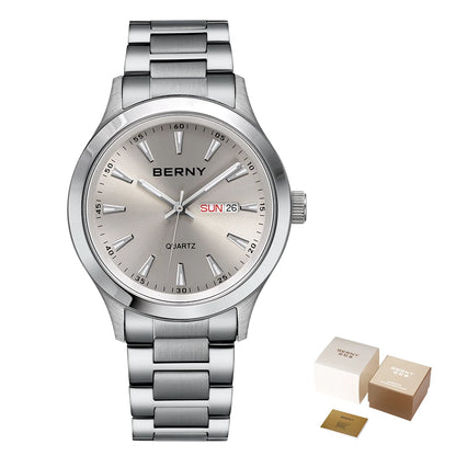 BERNY Men Quartz Watch  Fashion Texture Wristwatch for Men Ultra Thin Men Watch Calendar Luminous Stainless Steel Dress Watches