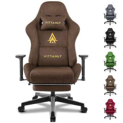 HAPIHAPPY Fashion Gaming Chair Genuine Leather Computer Office Chair with Footrest, Pocket Spring Cushion, Linkage Armrests, Ergonomic Game Chair
