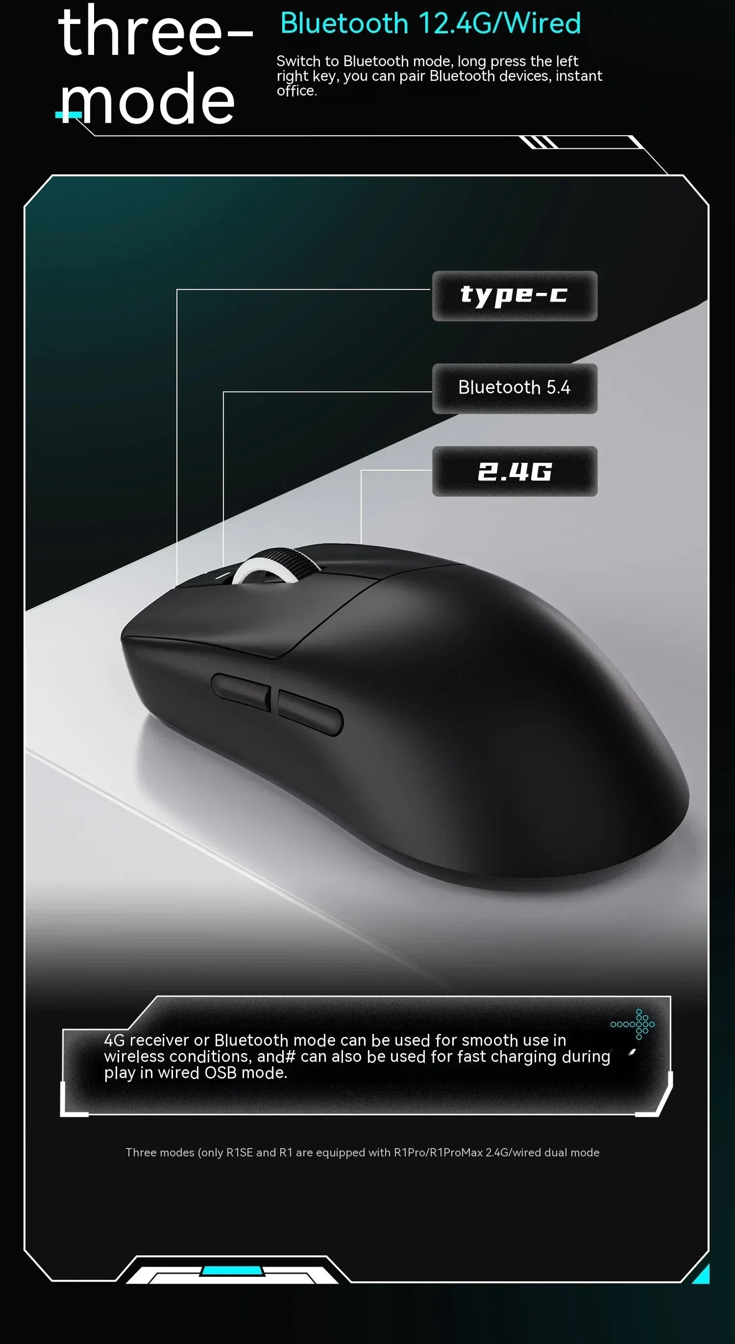 Bezdrátová myš VXE Dragonfly R1 Pro se senzorem Paw3395, Nordic 52840, 2khz, Smart Speed X, nízká latence, kancelářská a herní myš pro PC