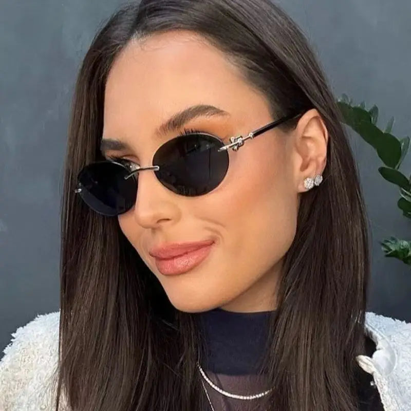 Oval Rimless Sunglasses High-End Casual and Luxurious Women's Borderless Sun Glasses Fashion and Personalized Sunglasses