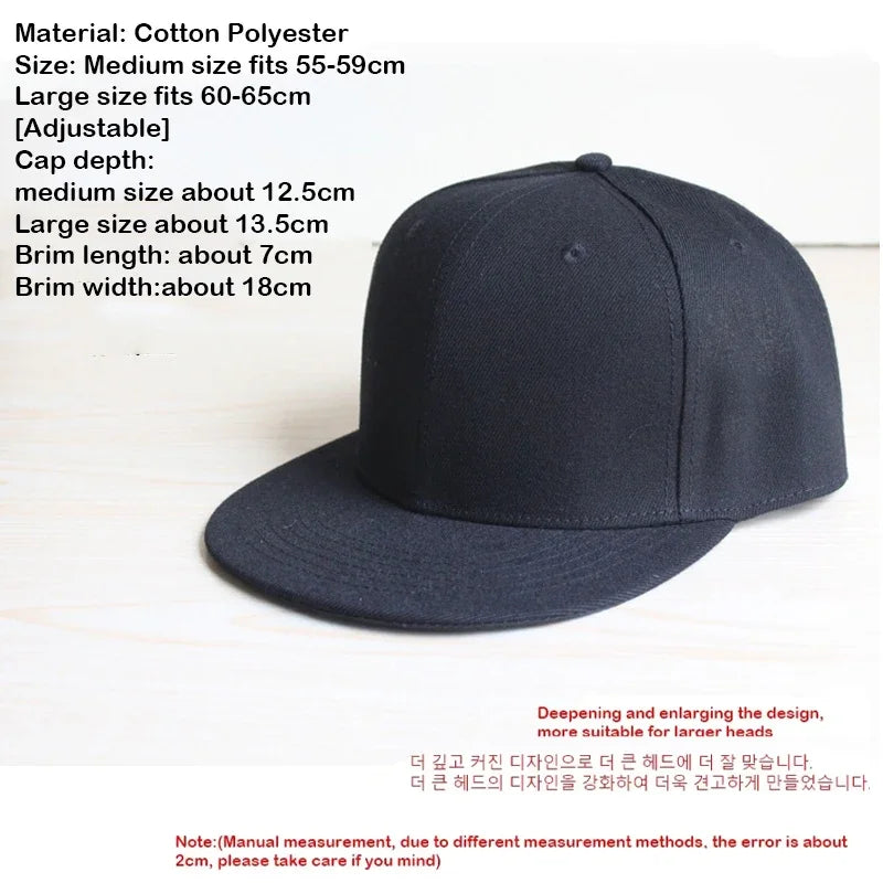 Vergrößert, vertieft, XxxxL, 65 cm, Snapback-Kappe, vollständig geschlossen, für Männer und Frauen, flache Krempe, Hip-Hop-Kappe, passgenau, Sommer-Baseballkappe, Snapback