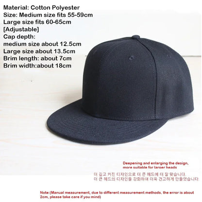 Vergrößert, vertieft, XxxxL, 65 cm, Snapback-Kappe, vollständig geschlossen, für Männer und Frauen, flache Krempe, Hip-Hop-Kappe, passgenau, Sommer-Baseballkappe, Snapback