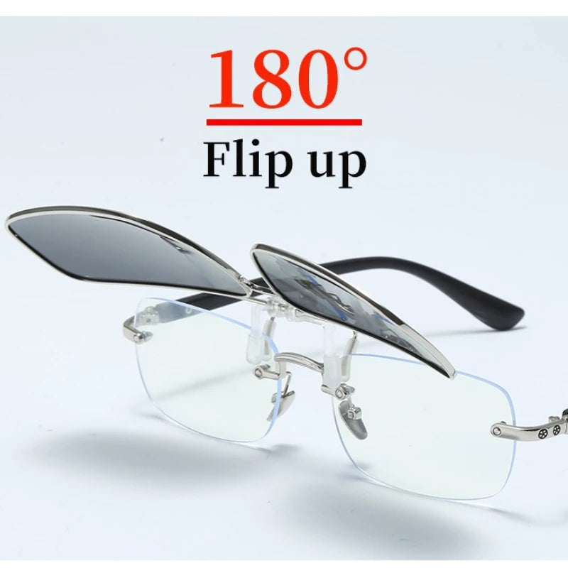 REXXAR Mens Metal Clip on Sunglasses Polarized Eyeglasses UV400 Women Square Night Vision Driving Sun Glasses