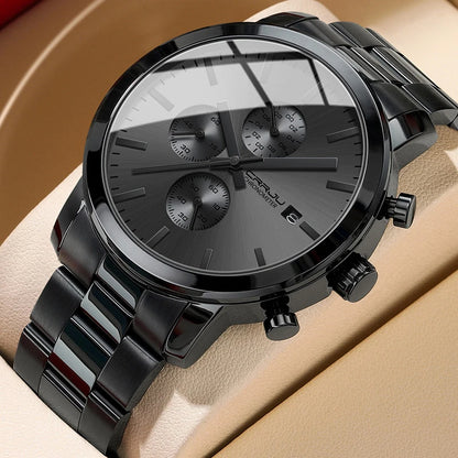 Herrenuhr CRRJU – Chronograph aus Edelstahl, wasserdicht, mit Datumsanzeige, analogem Quarzwerk, eleganter und professioneller Stil