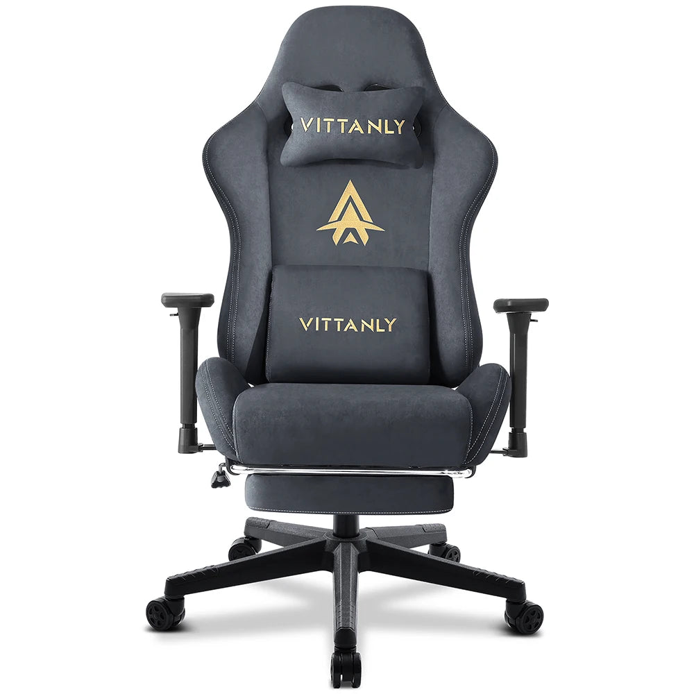 HAPIHAPPY Fashion Gaming Chair Genuine Leather Computer Office Chair with Footrest, Pocket Spring Cushion, Linkage Armrests, Ergonomic Game Chair