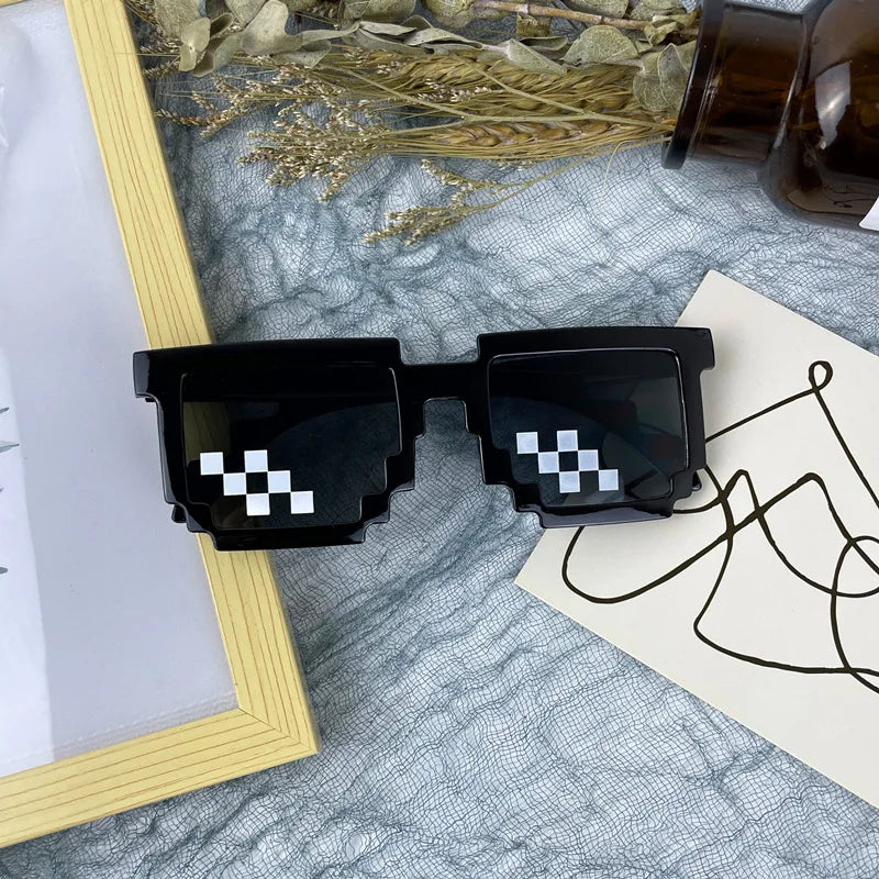 Kids Sunglasses Funny Sun Glasses Cosplay Action Game Toy Square Glasses Pixel Mosaic Очки Thug Life Eyewear Children's Gift