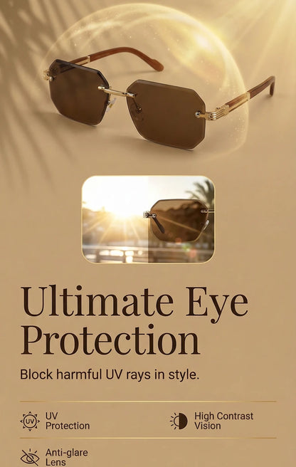 Rimless Rectangle Sunglasses Men 2026 Luxury Design Vintage Geometric Square Sun Glasses Male Retro Punk Eyewear Driving Shades