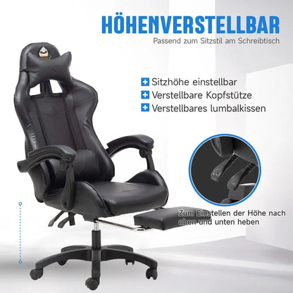 Cadeira gaming Poltrona gaming Cadeira de escritório ajustável em altura com função reclinável ajustável, orelhas de gato e almofadas