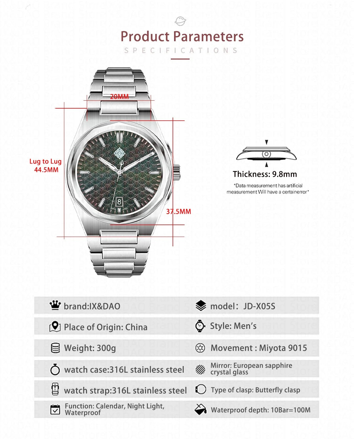 IX&DAO 2025 Novo Relógio Masculino Warrior Automático Mecânico 37mm Movimento Miyota 9015 Safira Aço Inoxidável Impermeável 10Bar BGW