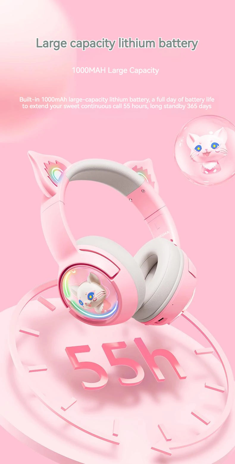 ONIKUMA B5 Wireless Gaming Headset with Cat Ears, Surround Sound Over-Ear Headphones with Microphone for PC, Laptop & Gaming