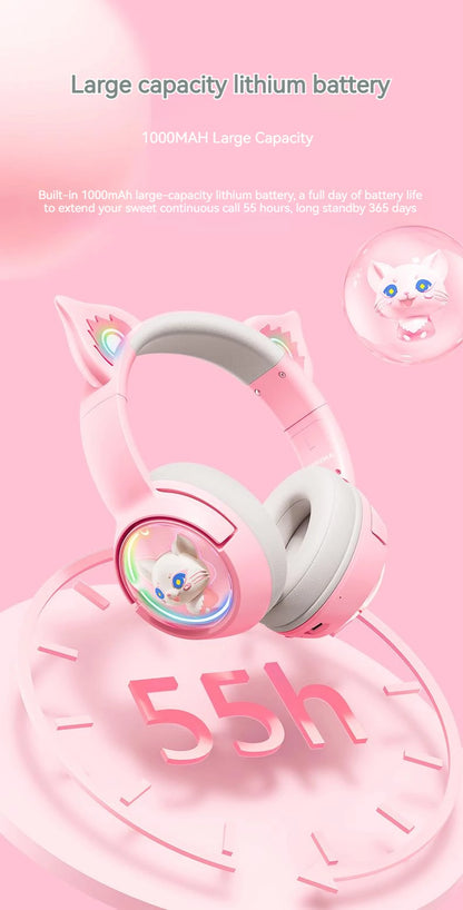 ONIKUMA B5 Wireless Gaming Headset with Cat Ears, Surround Sound Over-Ear Headphones with Microphone for PC, Laptop & Gaming