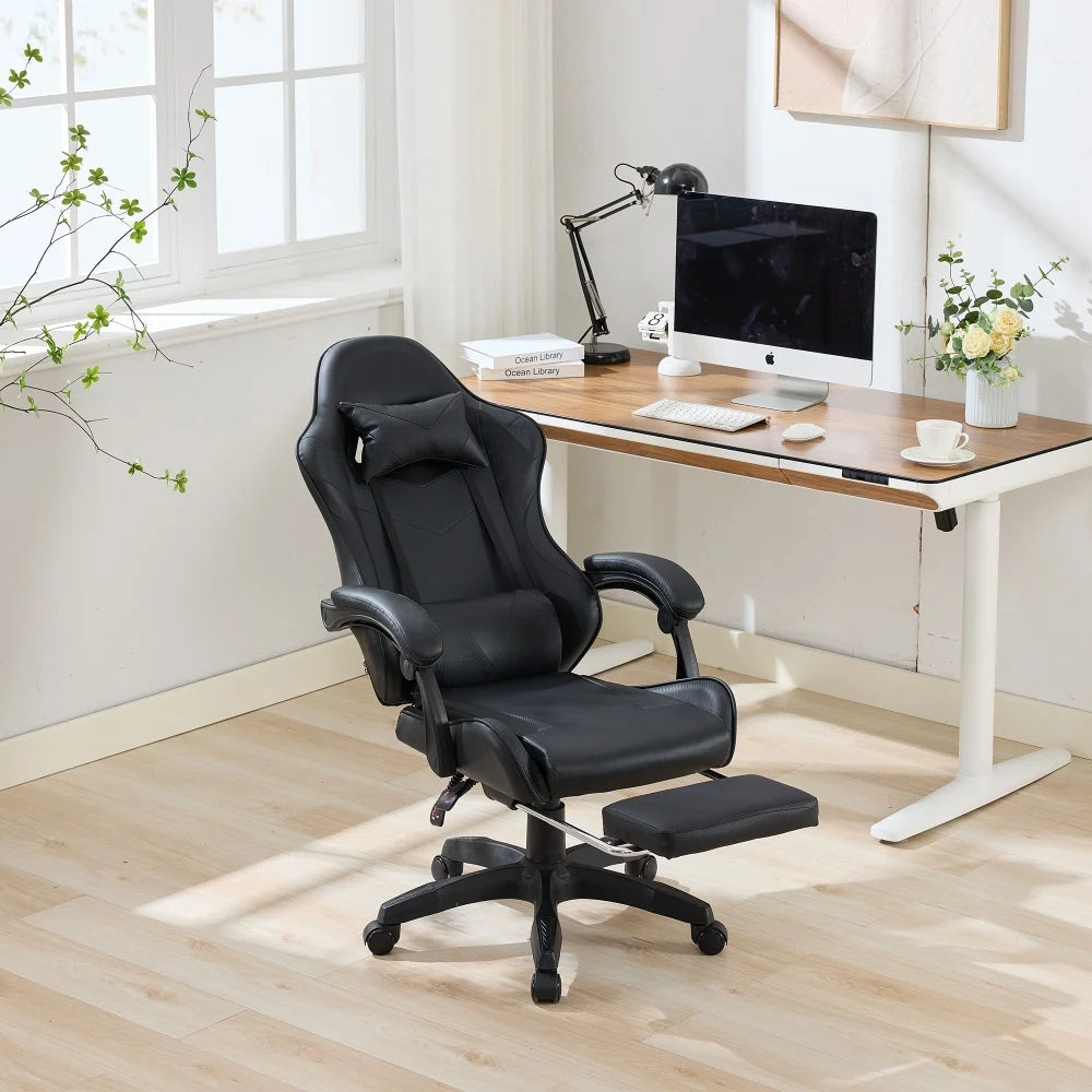 Ergonomic Rotating Gaming Chair, 360° Reclining Office Chair, Pivoting, Height-Adjustable, Footrest, Headrest