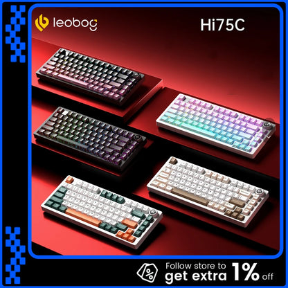 Kit de Teclado Mecânico LEOBOG Hi75C 3 Modos/Com Fio Hot-Swap com Botão Rotativo RGB, Liga de Alumínio, Montagem Gasket, Kit de Teclado Hi75C Personalizado para PC, Presente