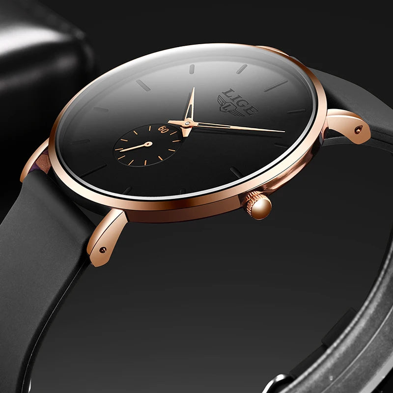 montre pour homme LIGE – Style sportif et tendance, marque de luxe, étanche, design épuré et ultra-fin, montre à quartz pour homme
