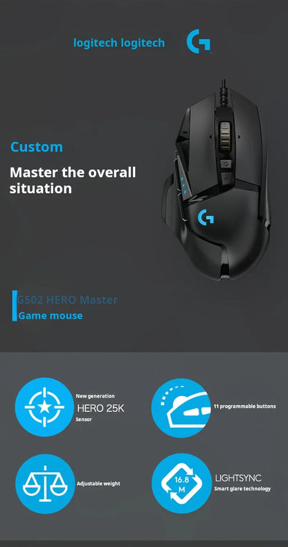 Logitech G502 HERO kabelgebundene Gaming-Maus für E-Sports, mechanische Maus mit RGB-Beleuchtung, Gewichtsanpassung und programmierbaren Battle-Royale-Makros