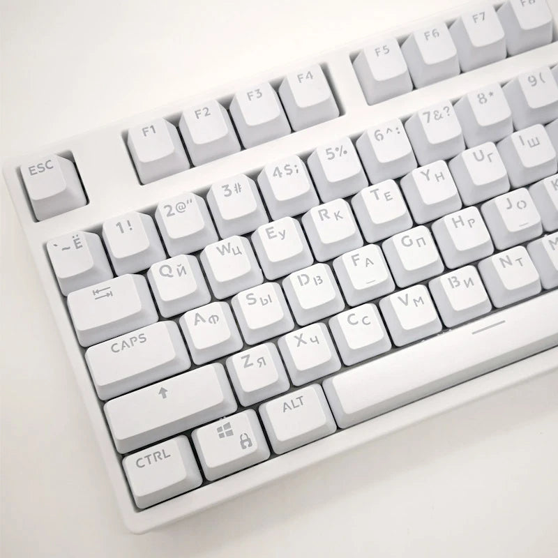 104 Tasten Koreanische, französische, russische, spanische und deutsche hintergrundbeleuchtete Tastenkappen für mechanische Tastaturen mit MX-Switches, OEM-Profil, ABS-Keycaps, DIY