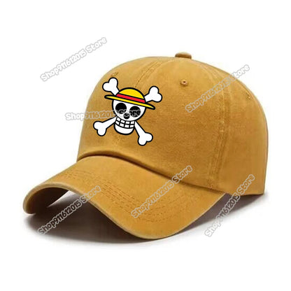 One Piece Men Washed Baseball Cap Unisex Retro Hip-hop Peak Caps Anime Luffy Male Outdoor Trucker Hat Travel Sunscreen Sunhat