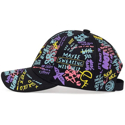 Cappellino da baseball hip-hop con graffiti colorati, cappellino casual con visiera a becco d’anatra stampato per proteggersi dal sole, personalizzabile per uomo e donna