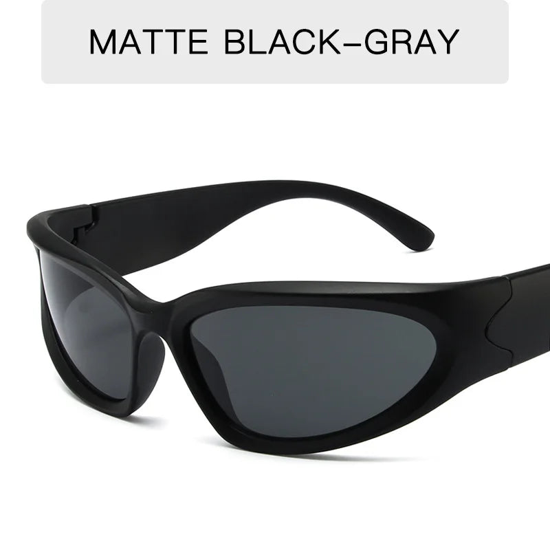 Y2K Wrap Around Sunglasses Fashion Rave Metallic Chrome Space Alien Glasses Futuristic Shades Sports for Women Men