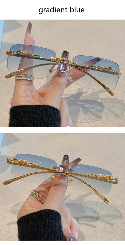 Cycling 12pcs Brand Leopard Rimless Rectangle Sunglasses Fashion Y2K Frameless Sun Glasses Shades for Women Men UV400