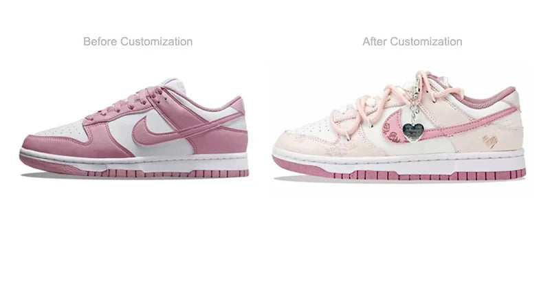 Custom Sneakers Nike Dunk "Honeyed Rose"  New Chinese Style  Hand-Painted Heart Low-Top Women's Skate Shoes