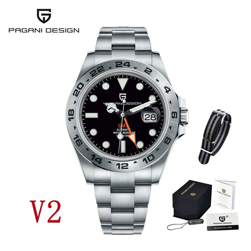 PAGANI DESIGN 2026 New Automatic Machinery Men's Watch GMT DG5833 Stainless Steel Sapphire Crystal 10 Bar Waterproof Watch