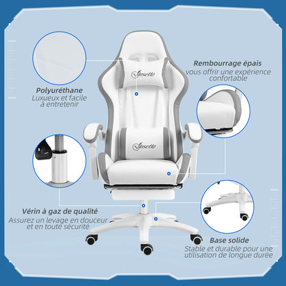 Ergonomic Gaming Chair with Footrest, 135° Reclining Backrest, Lumbar Support, Adjustable Height, Comfortable Racing Style Gaming Chair