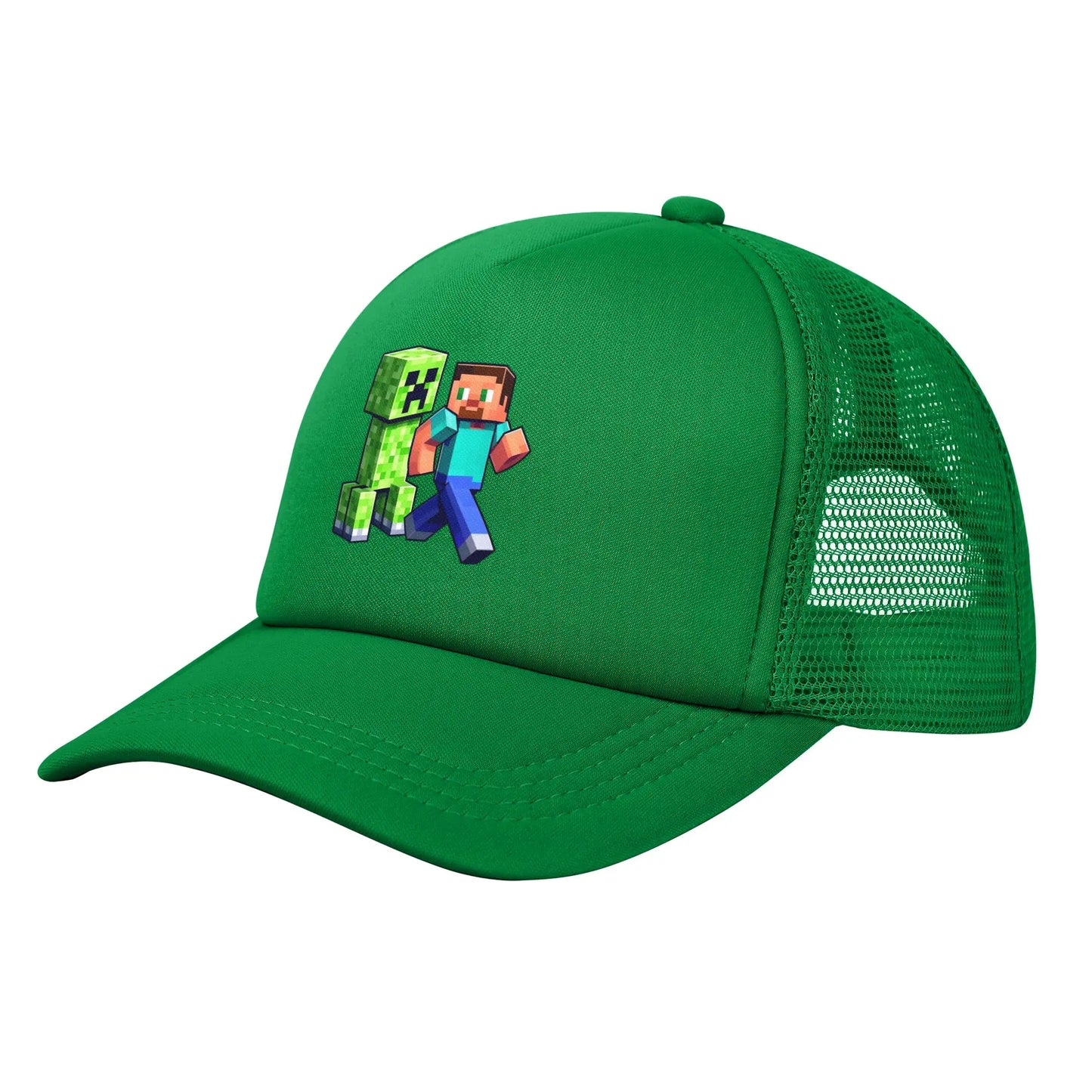 blocky adventurer discover a Creepers monster behind him Trucker Cap Sun Hats Cap Adjustable Snapback Caps Mesh Baseball Cap