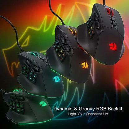 Rato Gaming MMO Redragon M811 Aatrox, 15 Botões Programáveis, Rato Gamer RGB com Fio e Design Ergonómico de Pegada Natural
