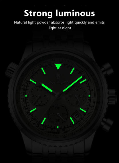 POEDAGAR Fashion Men's Quartz Watch Stainless Steel Waterproof Luminous Man Watch Chronograph Date Multifunction Watches For Men
